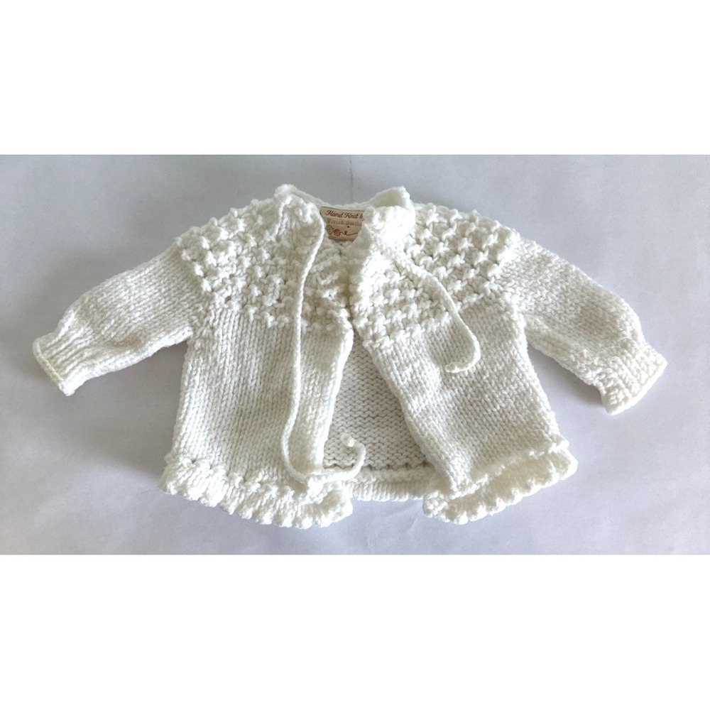 Baby Knit Sweater Handmade White Details baby photos 3-6 month baptism